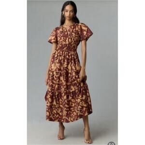 Anthropologie Somerset Tiered Maxi Dress Copper Brown Cotton 3x NWT $168